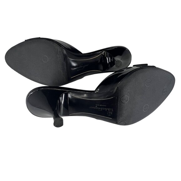 Salvatore Ferragamo Womens Black Leather Peep Toe Kitten Heel Sandals Size 8B - Picture 6 of 10